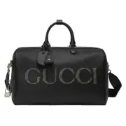 GUCCI Black Leather GG Trim Medium Duffle Bag New & Authentic