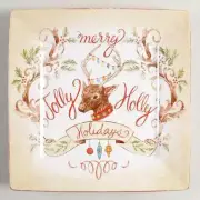 222 Fifth Rustic Jolly Holly Reindeer Salad Plates Set of 6 NEW