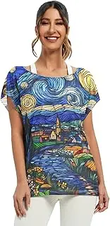 [RPLIFE] Village River Mountain Starry Sight Style Women Shirts Womens Loose Fitting Tops, S-XXL Flowy Summer Tops