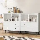 Oikiture 2x Buffet Sideboard Cupboard Cabinet Storage Glass Doors White