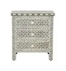 Night Stand, Side Table Geometric Eye Design Handmade Black Bone Inlay Furniture