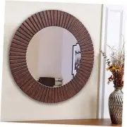 30'' Round Mirror with Wood Frame, Large Decorative Mirror for Wall,