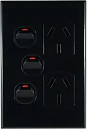 Connected Switchgear GEO Vertical Double Powerpoint + Extra Switch Black