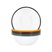 Argon Tableware White Enamel Bowls - Steel Outdoor Camping Dinnerware Tableware - 16cm - Pack of 6
