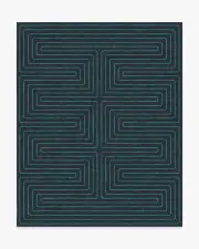 245' x 305' | Machine Washable Runner Rug | Kid & Pet Friendly | Indoor Rug | Jonathan Adler Labyrinth Navy & Teal Rug | Ruggable