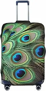 [STVYUKL] Green Peacock Feather Luggage Cover Personalized Elastic Washable Suitcase Cover Luggage Protector Auti-Scratch Suitcase Case Protector Fits 18-32 Inch Luggage, Black, Large