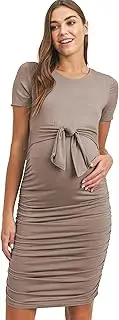 [LaClef] Maternity Short Sleeve Bodycon Dress with Tie Front, Side Ruched