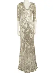 Silver Silk V Neck Sequin Dress