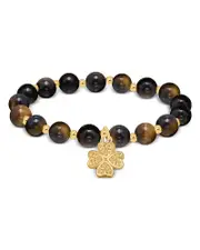 Aqua Beads & Clover Charm Stretch Bracelet - Exclusive