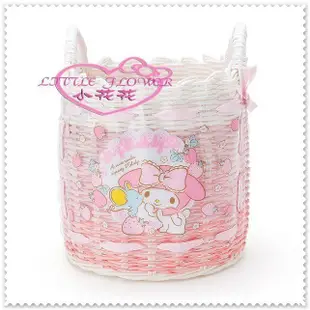 小花花日本精品♥ Hello Kitty 美樂蒂 圓形編籃 編織置物籃 雜誌籃 手把 收納籃 野餐籃 粉色草莓老鼠親親 12032402