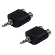 2PK 3.5mm Jack Stereo Plug Male to 2X Female RCA Sockets AUX Audio Adaptor