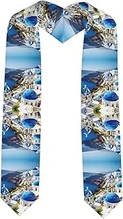 [SKKNT] Greek Island Sea View Print Graduation Shawl Stole For Academic Commencements Honor Sash Congratulations Gift