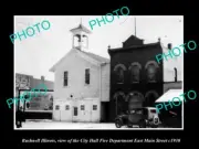 OLD POSTCARD SIZE PHOTO BUSHNELL ILLINOIS THE FIRE DEPARTMENT & HALL c1930