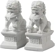 Large Size Foo Dog Statue,Pair of Guardian Lions,Asian Stone Statues Feng Shui Decor for Home Decorations,Gray,18cm/7inch
