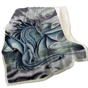 Frostbringer Blue Dragon Drawing Throw Blanket