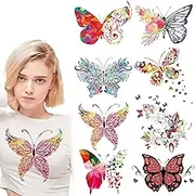 8 Pcs Butterfly Iron on Transfer Heat Press Decals T-Shirt Iron on Patches Heat Transfer Stickers Colorful Butterfly Decoration Applique Thermal Transfers Sticker for Clothing Bag Hat DIY Supplies (Multiple colors, One size)