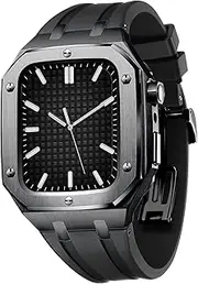 [CZKE] Metal Case For Apple Watch 8 45mm Protector Silicon Strap For IWatch 7 6 5 4 SE 44mm Accessories Men's Full Protective Cover With Tools