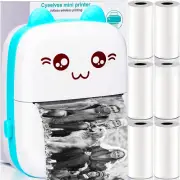 Cyeelves Mini Printer Portable, Pocket Thermal with 6 Rolls Paper Compatible Ios