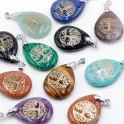 Tree of Life Necklace Germstone Chakra Teardrop Pendant Healing Crystal