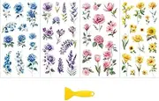 Peacoblue Rub on Transfer Decal Sticker for Furniture Craft Decor 6"x12" Single Flower, 3Pcs Waterproof UV DTF Transfer for Drawer Dresser Glass Porcelain Wood Plastic