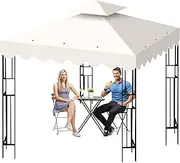 10'X10' Gazebo Canopy Top Replacement, Double Tier Canopy Replacement Top Cover with Air Vent, Grill Top Roof for Shop Garden Patio Yard Outdoor, Pavilion Cover Sunshade (Beige A)