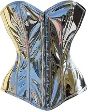 [Corsets Island] Overbust Silver PVC Corset Heavy Duty Corset Women's Shiny PVC Corset Steel Boned Corset Silver Corset