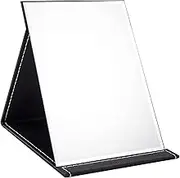 OWLKELA 25x18 cm Foldable Makeup Mirror, Super HD Portable Adjustable Mirror, Black Frameless PU Leather Vanity Mirror with Stand, Portable Travel Mirror for Travel Outing Personal