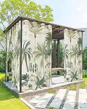 TweetyBed Outdoor Curtains for Patio Waterproof Green Palm Tree Leaf Outside Curtains for Porch Vintage Plant Sun Blocking Outside Privacy Drapes for Gazebo Pergola 54"x84" 1 Panel