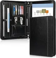 FYY Writing Case A4 with Zipper, Faux Leather Conference Folder Portfolio Travel Bag File Folder Travel Document Folder A4 Letter Size for Documents, Conference, Session, Black