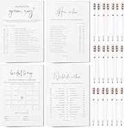 Bridal Shower Games Bundle - 5 Bridal Shower Games and Pencils for 30 Guests, Double-Sided Cards, Minimalist