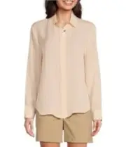 NWT TILLEY Silk Point Collar Button Front Shirttail Hem Boyfriend Shirt Size S