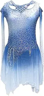 [Zagitova] Figure Skating Dress for Girls Shiny Rhinestone Gradient Long Sleeve Women Open Back Competition Dance Outfits