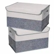 2 Pack Foldable Storage Cube Bins Boxes Lids And Handles Baskets Gray Beige NEW