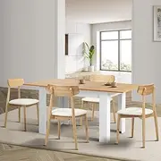 Oikiture Wooden Dining Table and Chairs Set of 4 160cm Extendable Dining Table and PU Leather Padded Kitchen Chairs White