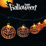 H HOME-MART Halloween Pumpkin String Lights - 3 Meter 20 LEDs Jack-O-Lantern Fairy Lights With 2 Modes for Outdoor Decoration