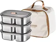 Portable Lunch Box with Compartments Stainless Steel Sealed Heated Divided Portable Lunch Box Meal Bag 1200ml/42.2oz