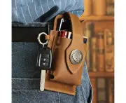 Multifunctional Leather Mobile Phone Belt Bag Waist Bag - Brown