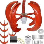 YHOZHUT 1000W Wind Turbine Generator Kit 12V / 24V / 48V Lantern Wind Turbine With Controller And 5 Red Blades, Vertical Wind Generator Kit Pure Copper Coil For Farms, Roofs, Boats, Streets, Homes,12v