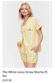 Peter Alexander The White Lotus Stripe Shortie Pj Set RRP$129 + Pj Bag Sz Medium