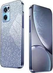 [WBWONE] Glitter Case for Oppo Find X5 Lite with Electroplated Edge, Shockproof Mobile Phone Case, Protective Cover with Sparkle Sticker - Blue