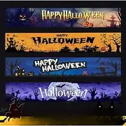 Happy Halloween Night Banners With Treats And Monsters. Devil With Trident And Witch With Broom, Mummy, Sorcerer Or Wizard, Pumpkin Jack O Lanterns, Magic Poti