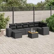 Patio Sets 8 Piece Garden Sofa Set with Cushions Black Poly Rattan