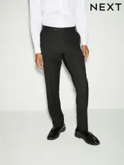 Black Trimmed Textured Self Lapel Tuxedo Suit Trousers (N54923) | $64