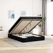vidaxl Ottoman Bed Frame Black Double with Storage - Includes Pocket Spring Mattress & Topper