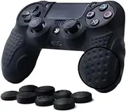 CHINFAI PS4 Controller DualShock4 Skin Grip Anti-Slip Silicone Cover Protector Case for Sony PS4/PS4 Slim/PS4 Pro Controller with 8 Thumb Grips (Black)