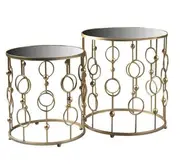 2x pieces Luxury mirrored side tables/coffee tables with gold metal base