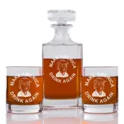 Make America Drink Again Engraved Whiskey Decanter Rocks Glasses 3 Piece Set