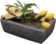 Indoor Desktop Environment Indoor/Outdoor Bamboo Accents Zen Garden Water Fountain with Pump and Decorative Duck, Rectangular Stone Trough Base Desktop Environment Waterfall