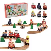 Wooden Train Tracks Set Toys, Train Toys with All-Wood Double Sided Train