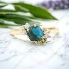 925 Sterling Silver 5x5 mm Hexagon Shape Natural Azurite Ring Cluster Peridot
